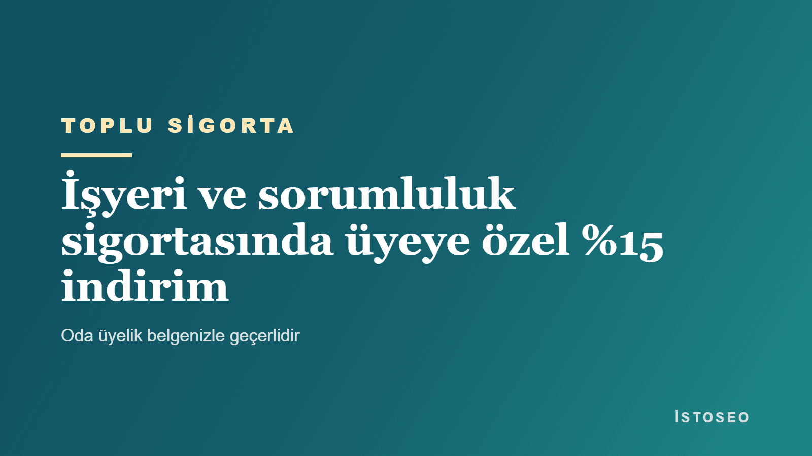 Toplu sigorta. İşyeri ve sorumluluk sigortasında üyeye özel yüzde 15 indirim. Oda üyelik belgenizle geçerlidir.